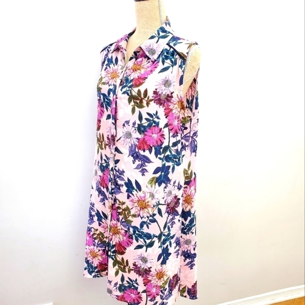 Cupio Women Sleeveless Floral Spring Summer Beach Cover Up Hi-low Dress Size L
